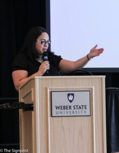 Senator Luz Robles-Escamilla tells students the importance of women running for office. (Abby Van Ess / The Signpost)