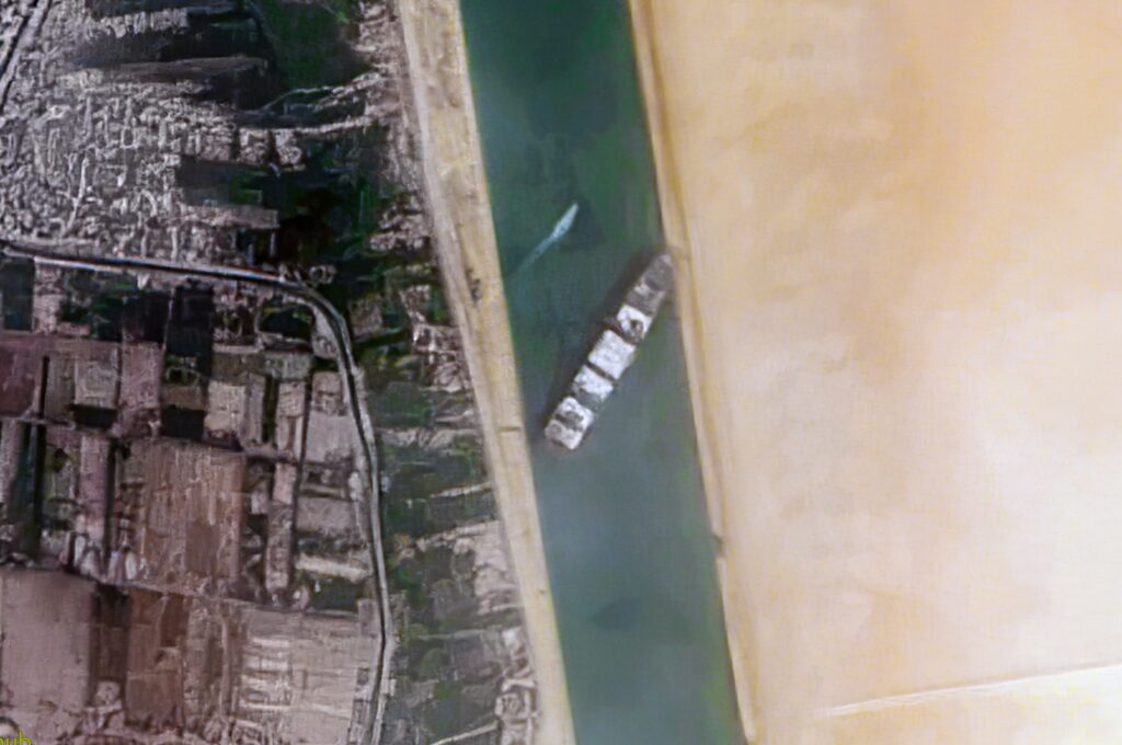 Ship stuck in Suez Canal in Egypt. Image from Google Images