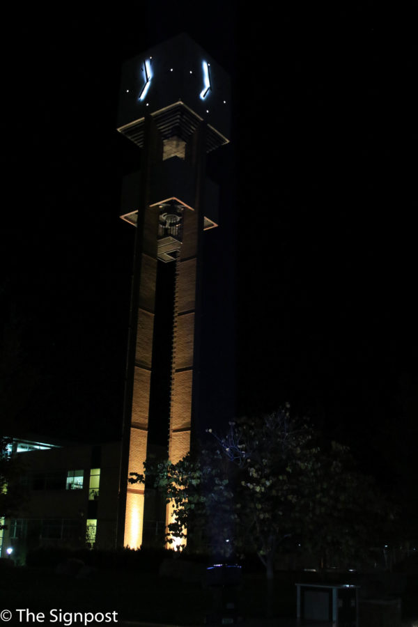 The Light to Remember ceremony took place at the base of the clocktower. The light can still be found there. (Gabe Cerritos / The Signpost)