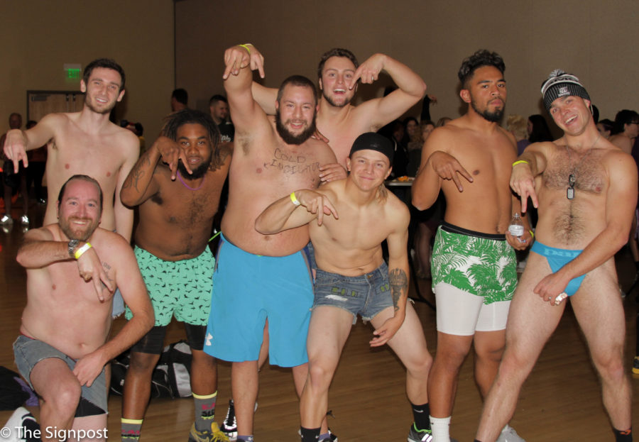 The guys  from Phi Gamma Lambda stripped down to their underwear the run the Naked Nearly Mile at Weber State on Friday.