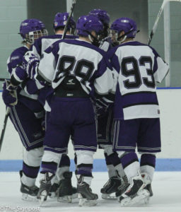 Weber State players celebrate a goal during Saturday's game. (Abby Van Ess / The Signpost)