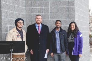 Representing Weber State, Eddie Baxter, Cash Knight, Ryan Smith and Natalie Barcelo reflect on "The Fierce Urgency of Now" during the annual Martin Luther King Jr. celebration. (Christina Huerta / The Signpost)