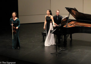 Moriah Wilhelm Rowe (left) and Fanya Lin (right) are all smiles following their performance together. (Michael Grennell / The Signpost)