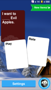 Evil apples is a smartphone version of the popular adult-themed game Cards Against Humanity. (Kellie Plumhof / The Signpost)