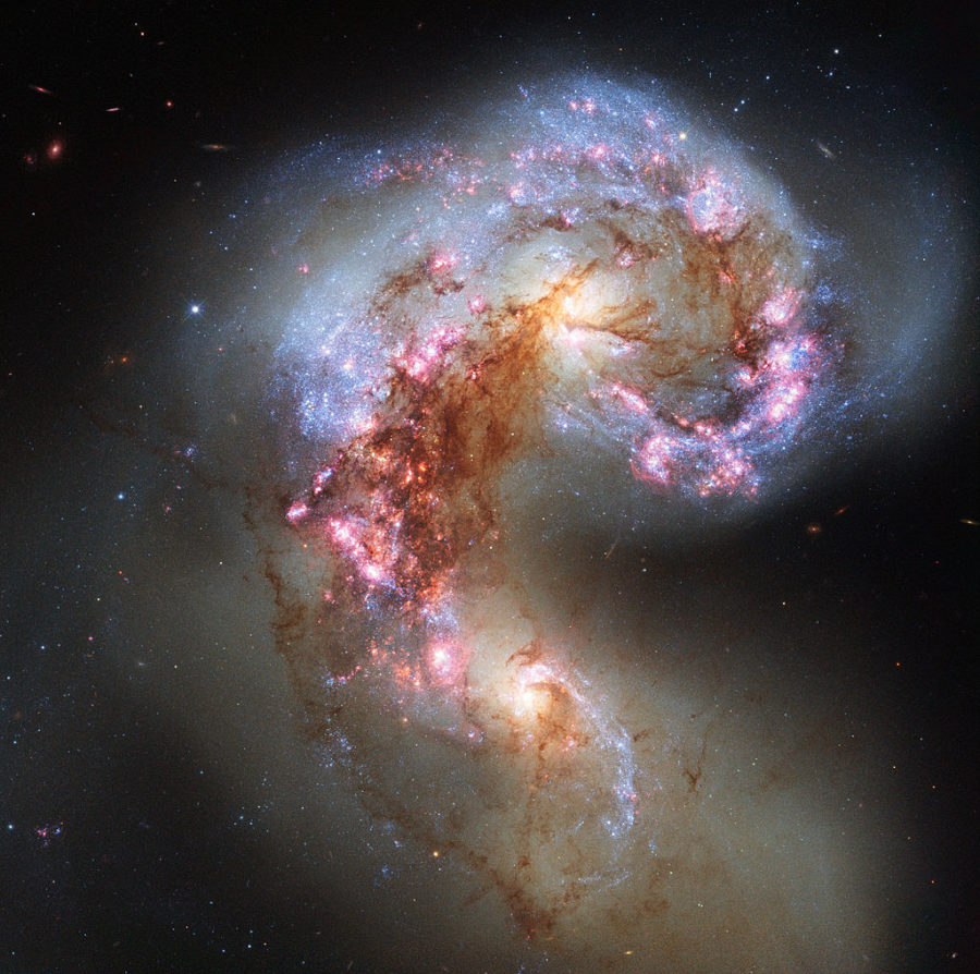 The Antennae Galaxies as captured by the Hubble Space Telescope. (Source: Wikimedia Commons)
