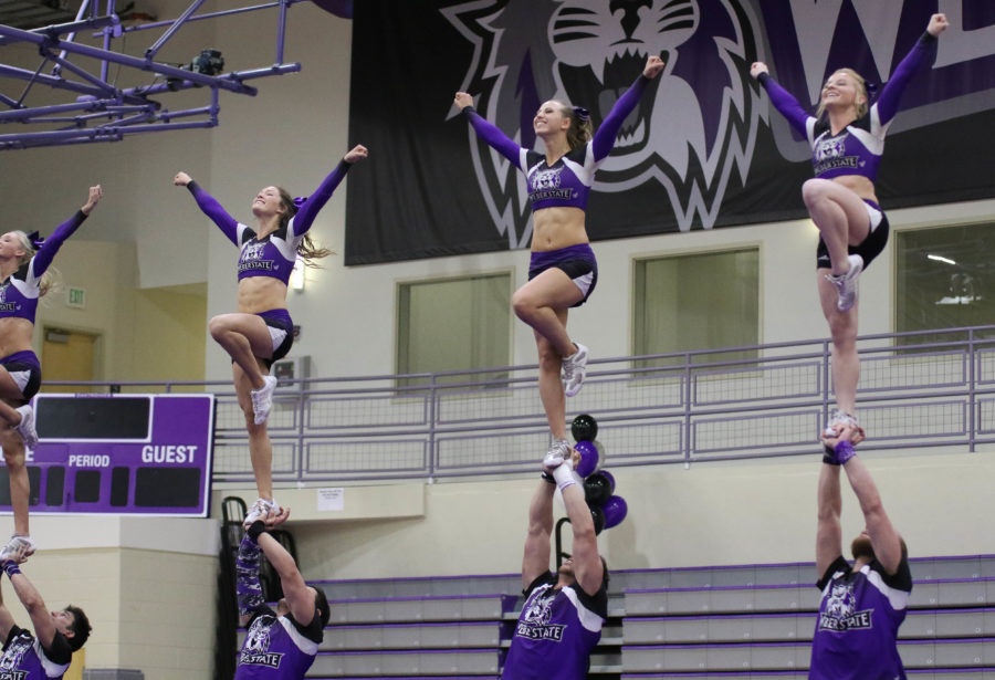 The Weber State Spirit Squad performs their National routine at the Spirit Squad send off on Monday, April 4. Photo credit: Gabriel Cerritos