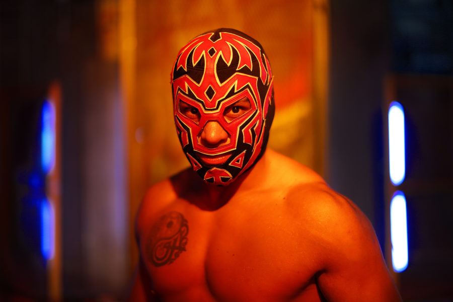 King Cuerno waits ahead of a scheduled bout on Jan. 16, 2016 in Los Angeles. Lucha Underground films in a Boyle Heights warehouse and airs weekly in English on the El Rey Network and in Spanish on UniMas. Several hundred people get free tickets to watch the event live. (Rick Loomis/Los Angeles Times/TNS)
