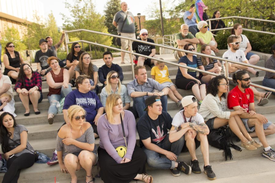 Weber State University holds a vigil for the 49 Orlando mass shooting victims on Wednesday, June 15. The vigil included spokespersons from campuss LGBT Resource Center and the Counselling & Psychological Services Center. (Dalton Flandro / The Signpost)