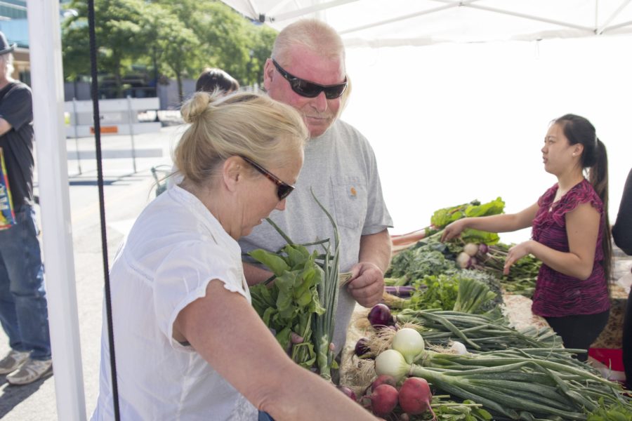 People purchase vegetables at the Farmers Market in Ogden on Saturday, June 25. (Dalton Flandro / The Signpost)