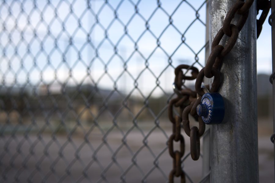All of the outdoor facilities, from tennis courts to fields, are chained and locked. (Joshua Wineholt / The Signpost)