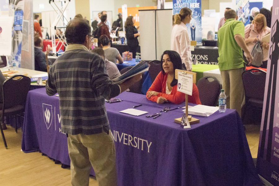 Students and employers gather in the Shepherd Union for Weber State Universitys annual STEM Fair on Tuesday, Oct. 11. (Dalton Flandro / The Signpost)