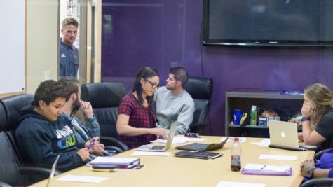 WSUSA executives meet behind a glass wall, as they close their meetings to the public on Oct. 19. (Gabe Cerritos / The Signpost)