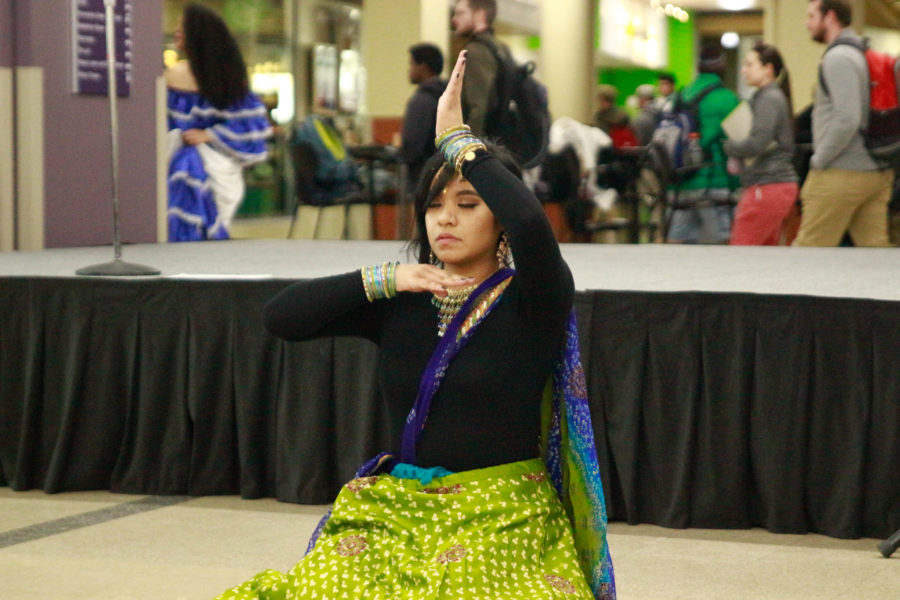 Ysabella Catchillar, of the Garba Girls, represents India in dance at the International Week dance at Weber State Universitys Shepherd Union Atrium on Nov. 17. (Dalton Flandro / The Signpost)