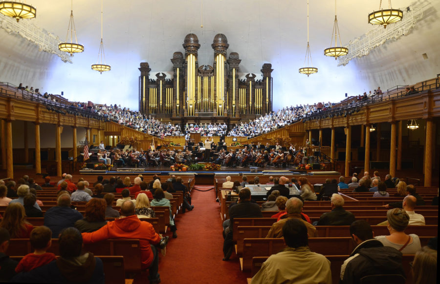 A Mormon Tabernacle Choir rehearsal at the  Mormon Tabernacle in Temple Square, Salt Lake City. The group will perform at Donald Trumps inauguration. (Source: Tribune News Service)