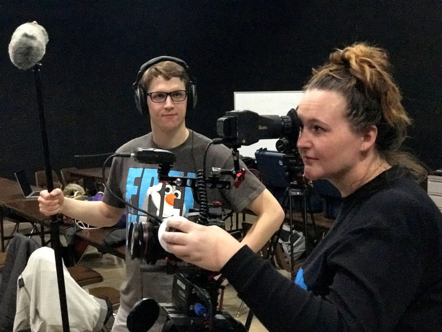 WSU students Caleb Henney and Crystal Dawn Snow participate in the Comm 2751, Narrative Digital Filmmaking course on Feb. 22. Weber State University expands the communication department with film. (Source: Andrés Orozco)