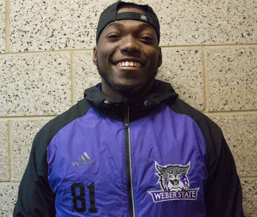 Raphael Longangu, a junior, came all the way from Euless, Texas to play as a tight end for Weber States football team. (Kayla Winn / The Signpost)