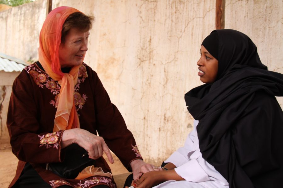 Mary Robinson works with health worker Nadhifa Ibrahim Mohamed in Somalia in 2011. Robinson, Irelands first female president, speaks at Weber State University on March 17. (Source: Wikimedia Commons / Photo by Jennifer OGorman)