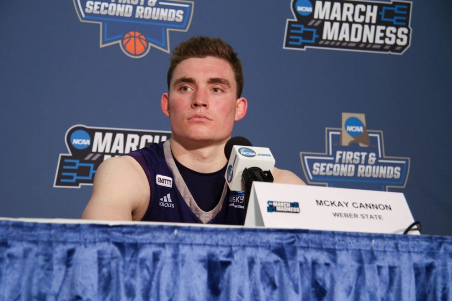 Freshman McKay Cannon answers questions during the press conference on March 18. (Ariana Berkemeier / The Signpost)