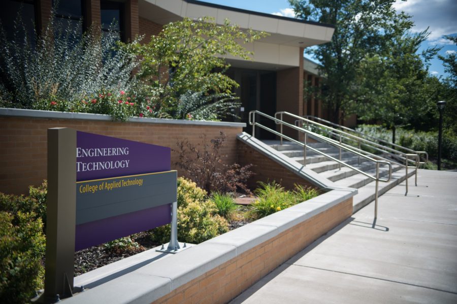 Main entrance to the Engineering Technology Building, located east of Tracy Hall. (Joshua Wineholt / The Signpost)