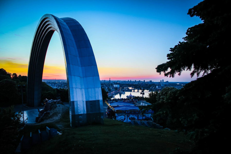 Sunset views of Friendship Arch over looking down town Kiev. (Colt Rives / The Signpost)
