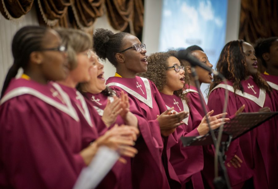 The Voices of Victory Choir sing traditional gospel music, during a nondenominational event to raise the spirits of both the U.S. military and local national crowd in Mons, Belgium, Feb. 26, 2016.  Gospel music has historical roots in traditional slave spirituals, which were songs of sorrow, but also jubilation at the thought of freedom.  (U.S. Army photo by Staff Sgt. Bernardo Fuller)
