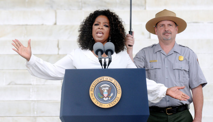 Oprah Winfrey speaks during the "Let Freedom Ring" ceremony to commemorate the 50th anniversary of the March on Washington for Jobs and Freedom at the Lincoln Memorial on the National Mall on August 28, 2013 in Washington, D.C.  (Olivier Douliery/Abaca Press/MCT)
