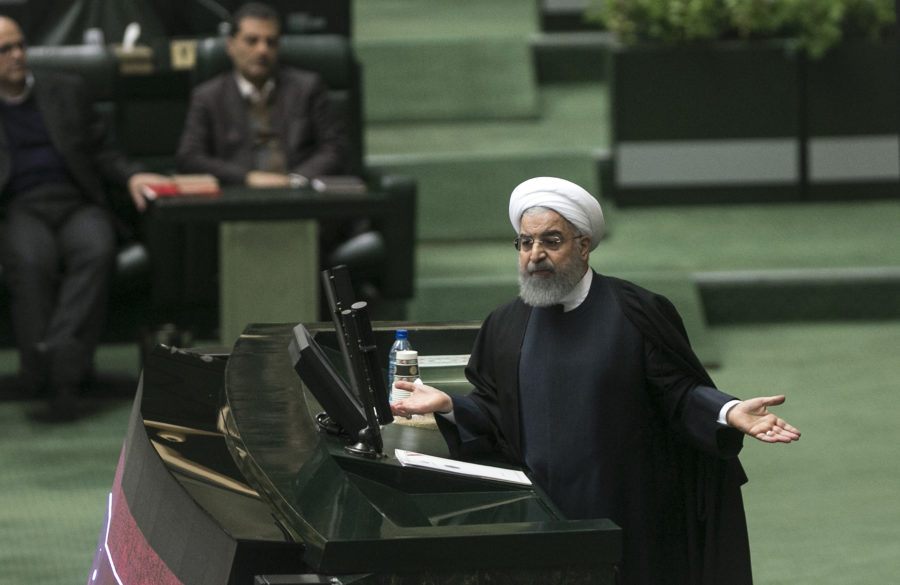 Iranian President Hassan Rouhani speaks during a session at the parliament in Tehran, Iran, on Dec. 10, 2017. Iranian President Hassan Rouhani said Sunday that Iran could restore its relations with Saudi Arabia should the kingdom end its friendship with Israel. (Xinhua/Ahmad Halabisaz/Sipa USA/TNS)