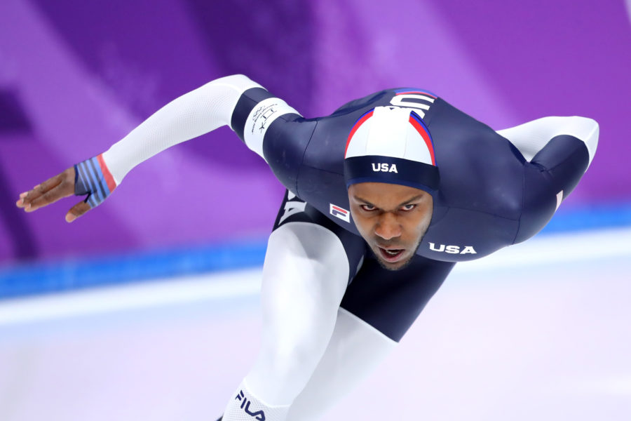 Shani Davis of the USA competes in the Mens 1500-meter Speed Skating event on Tuesday, February 13, 2018 at Gangneung Oval during the PyeongChang 2018 Olympic Winter Games in South Korea. (Yohei Osada/AFLO/Zuma Press/TNS)