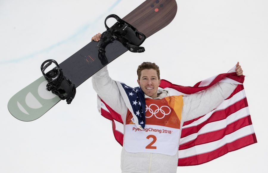 Shaun White of the USA celebrates after his final run during the Mens Half Pipe Snowboard finals at Phoenix Park in South Korea on Wednesday, Feb. 14, 2018, 2018, during the Pyeongchang Winter Olympics. (Carlos Gonzalez/Minneapolis Star Tribune/TNS)