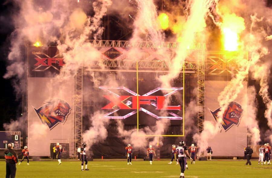 (KRT1) KRT SPORTS STORY SLUGGED: XFL KRT PHOTO BY JOHN RAOUX/ORLANDO SENTINEL (February 3) ORLANDO, FL -- Fireworks explode announcing the start of the XFL season in Orlando Saturday, February 3, 2001. The new professional football league was founded by the WWF. (OR) AP PL KD 2001 (Horiz) (gsb) (Additional photo available on KRT Direct, KRT/PressLink or upon request)
