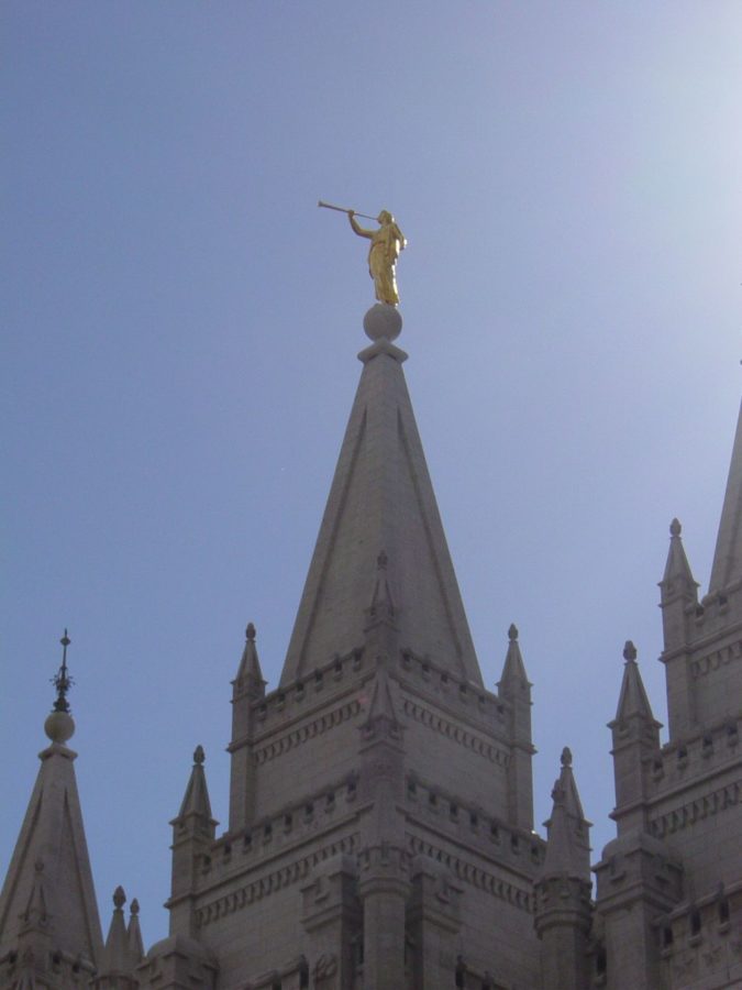 The statue of the Prophet Moroni at the top of the Centre Spire of the Salt Lake Temple, in Salt Lake City, Utah. The LDS Church announced that it would be looking for a new venue for their Pioneer Day devotional. (Wikimedia Commons)