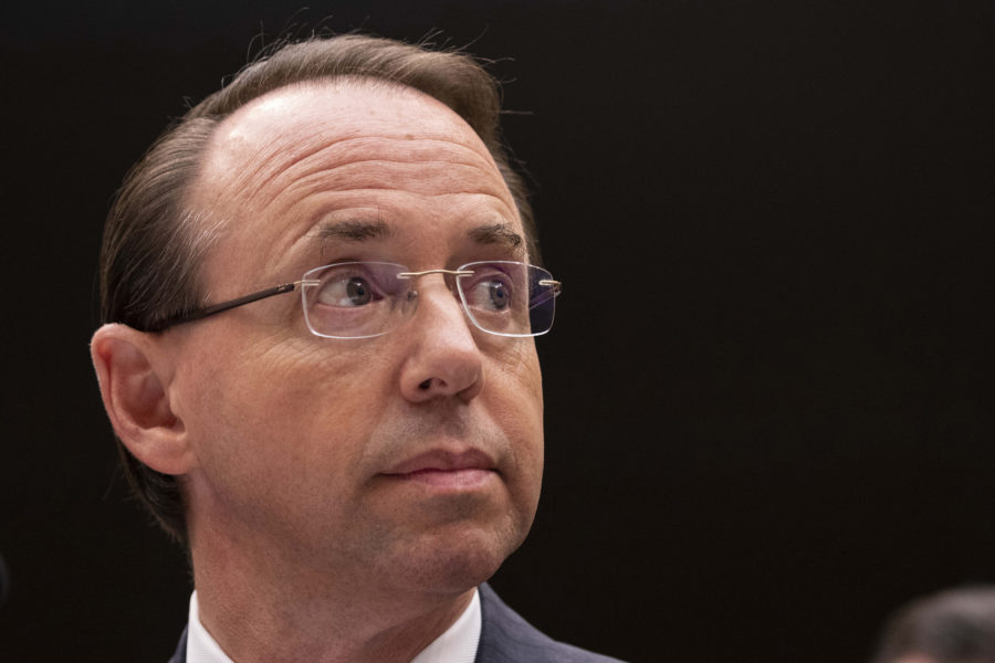 United States Deputy Attorney General Rod Rosenstein listens during a United States House of Representatives Judiciary Committee hearing on Capitol Hill on June 28 in Washington, D.C. (Alex Edelman/CNP/Zuma Press/TNS)
