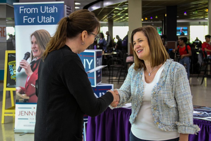 Democrat Jenny Wilson making her first visit to Weber State (Harrison Epstein/The Signpost)