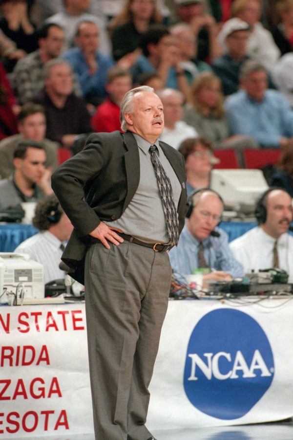 Ron Abegglen coaches from the sideline during an NCAA tournament game. Photo credit: Weber State Athletics