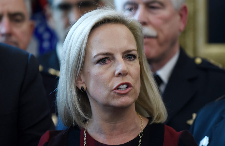 Homeland security secretary Kirstjen Nielsen in the Oval Office of the White House in Washington, D.C., on March 15. (Olivier Douliery/Abaca Press/TNS)