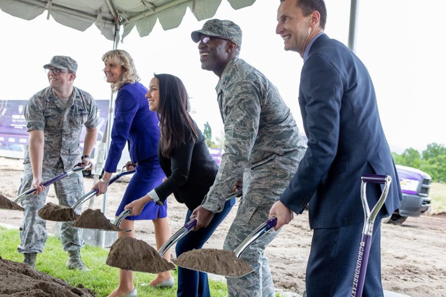 President Brad Mortensen is joined by General Stacey Hawkins and Officers from Hill Air Force Base Utah to break ground on the new Computer and Automotive Engineering building. (WSU)