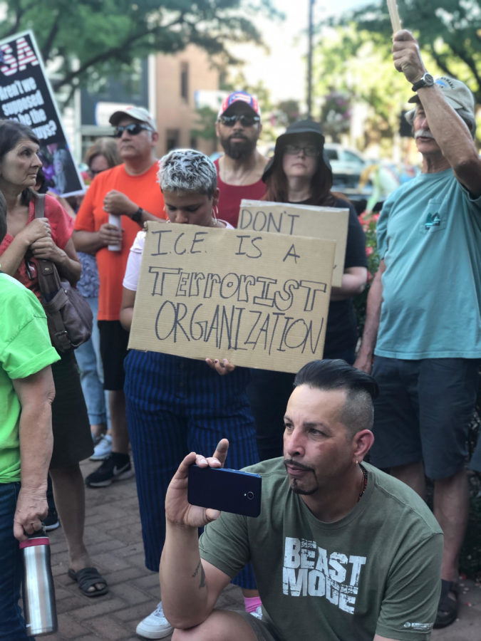People gather at the Ogden Municipal building in protest of the U.S. border camps. Photo credit: Sharon Valverde Vargas