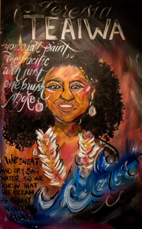 Painting of Teresia Teaiwa, one of the many shown in the Art Gallery. (Bella Torres / The Signpost) Photo credit: Isabella Torres