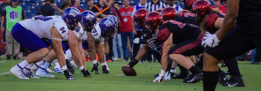 The Wildcats defense looks straights towards the Aztecs (Israel Campa / The Signpost)