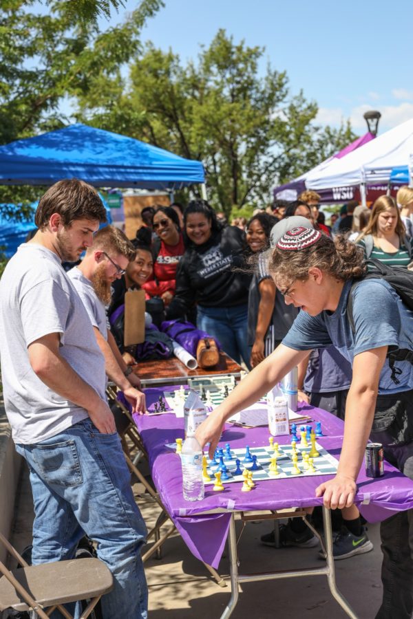 Students play chess at the Block Party on WSU main campus (Robert Lewis  /The Signpost)