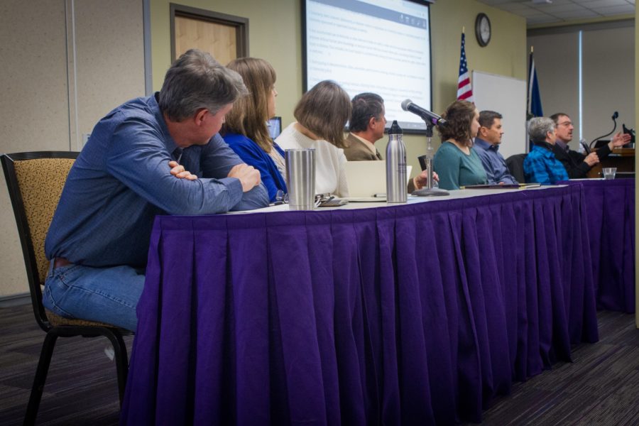 Weber State faculty members form the panel to discuss academic freedom, freedom of speech on campus and safety with students. (Kalie Pead/ The Signpost)