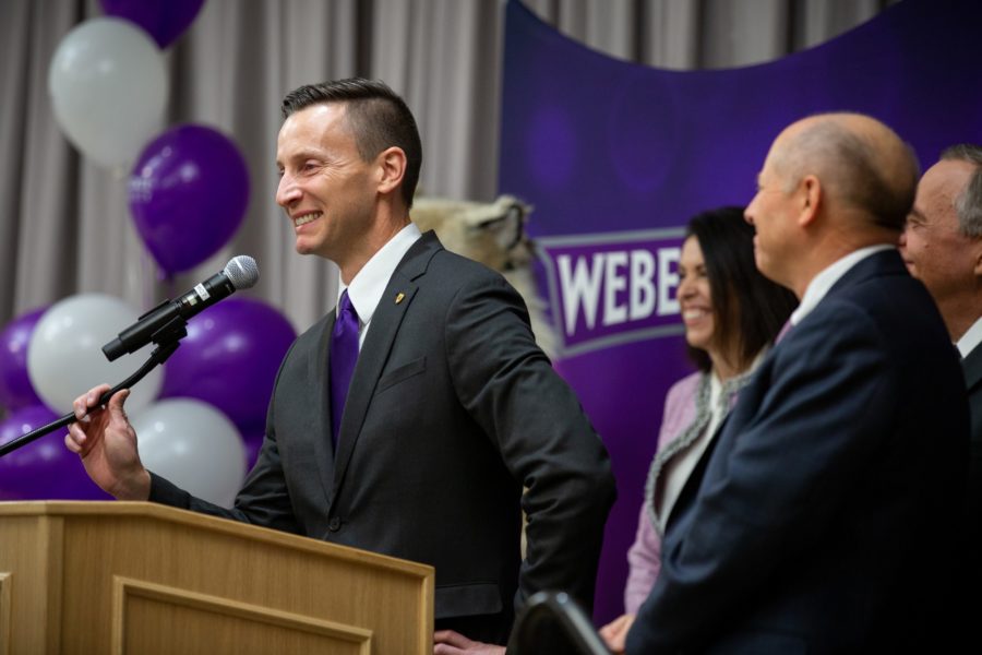 Brad Mortensen was named the new president of Weber State University on Thursday, Dec. 6, 2018. Brad and his wife Camille Mortensen were formally introduced in an announcement Thursday evening.
Photo by Benjamin Zack