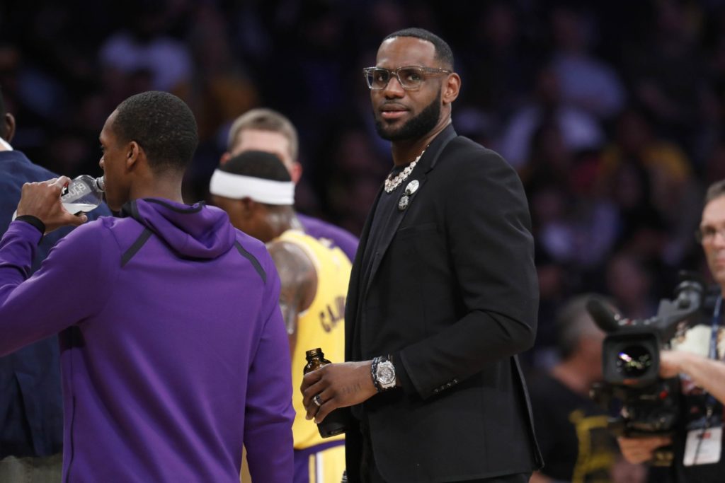 Los Angeles Lakers forward LeBron James in the first half at the Staples Center in Los Angeles, Calif., on April 9, 2019. (Gary Coronado / Los Angeles Times)