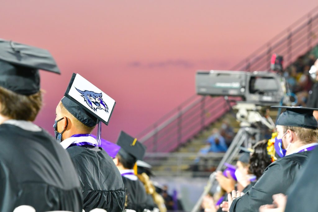 Due to Covid restrictions, graduation is held outside, on The Stewart Field. (Nikki Dorber / The Signpost)