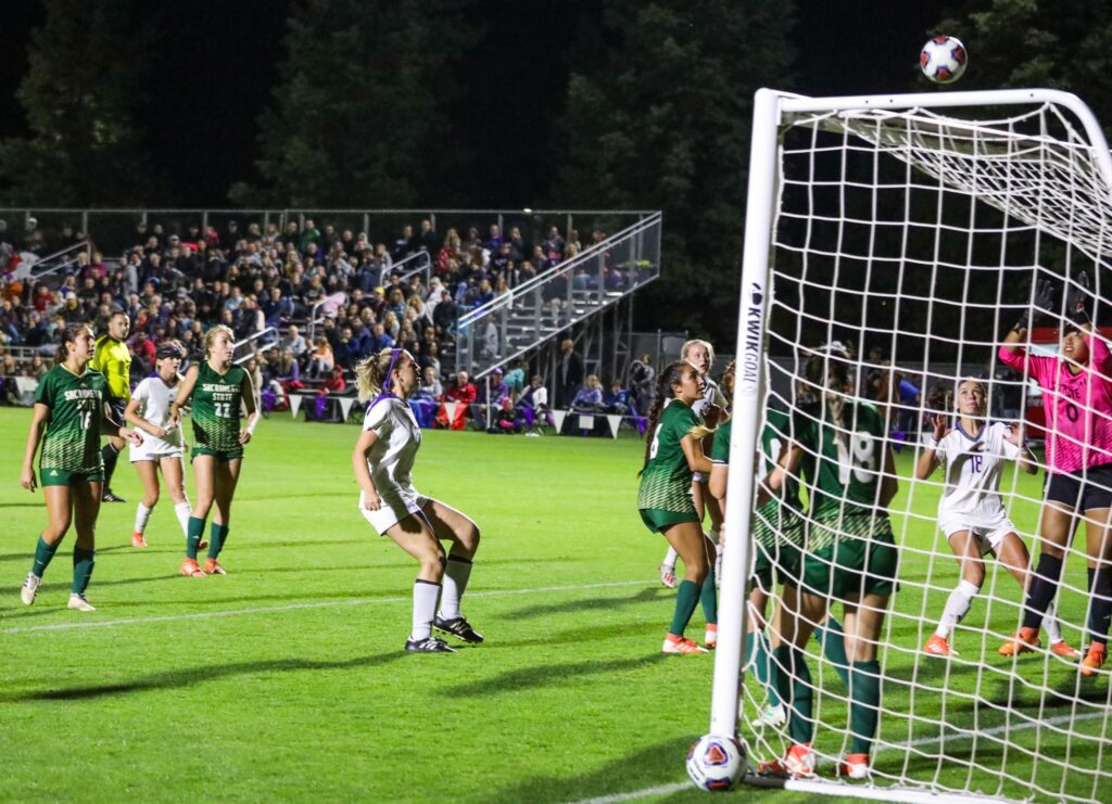 Weber State tries to score against Sacramento State on Friday night. (Robert Lewis / The Signpost)