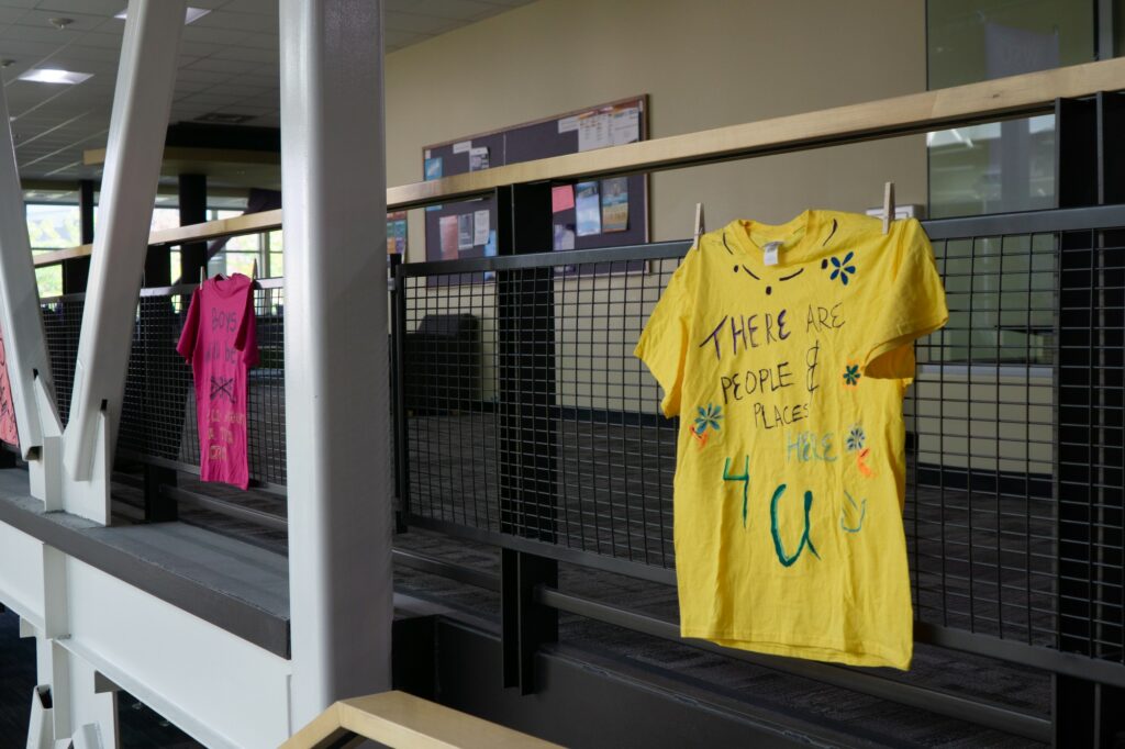 The Clothesline Project is an event held on campus while adhering to the new COVID restrictions. (Israel Campa/The Signpost)