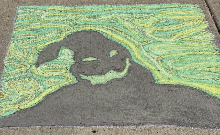 Art with chalk covered areas of Davis Campus sidewalks to start off Homecoming 2020.  (Nikki Dorber / The Signpost)