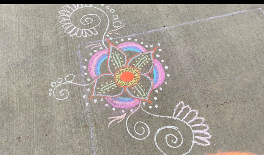 Art with chalk cover areas of WSU Davis Campus sidewalks to start off Homecoming 2020.  (Nikki Dorber / The Signpost)