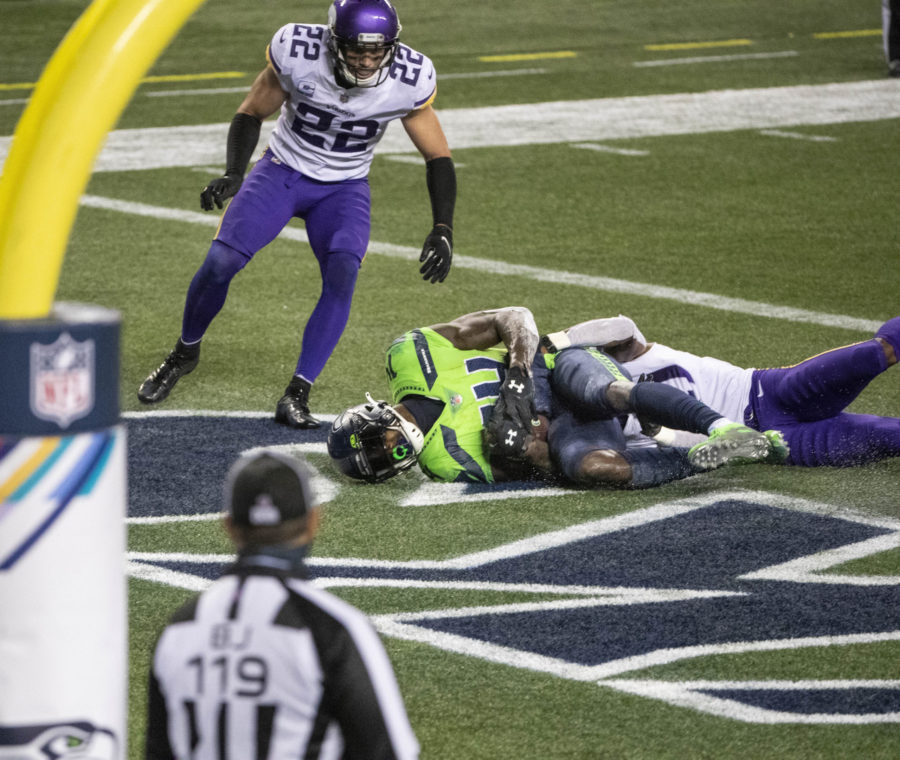 DK Metcalf makes the game-winning catch against Minnesota. The Minnesota Vikings played the Seattle Seahawks in NFL Football on October 11 at CenturyLink Field in Seattle, Washington. (Dean Rutz/Seattle Times/TNS)