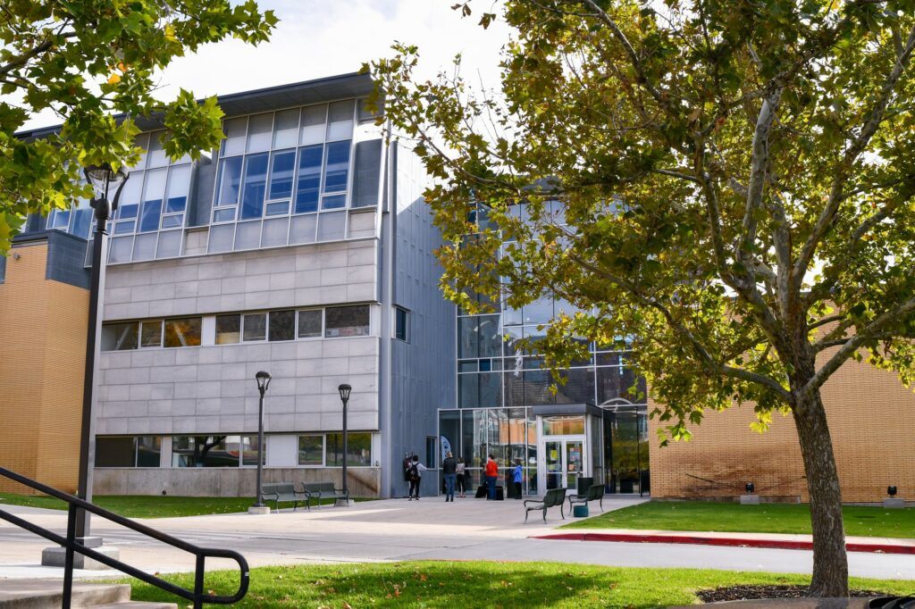 Students studying or talking is a rare sight on WSU's campus, with COVID-19.  (Nikki Dorber / The Signpost)